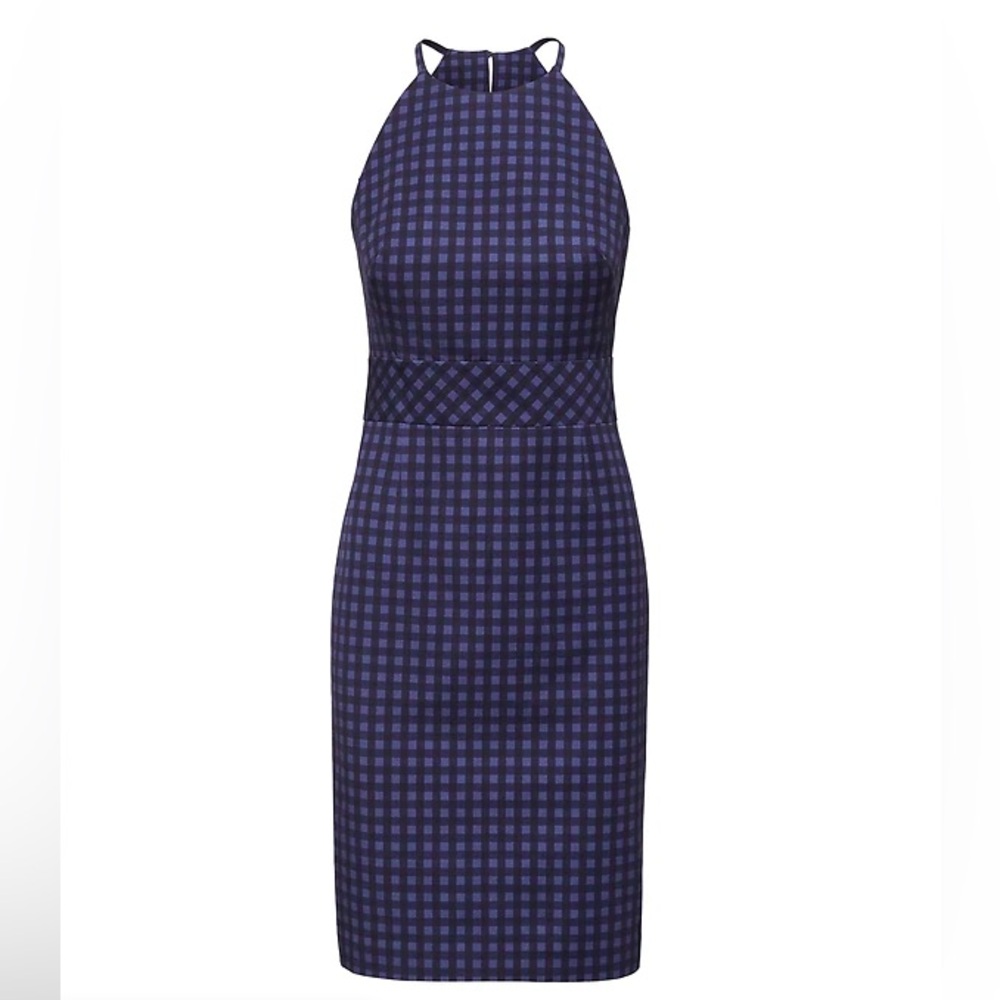 NWT BANANA REPUBLIC Gingham Bi-Stretch Racer-Neck Sheath Dress